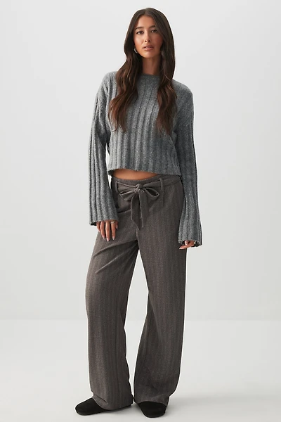 Ardene Wide Leg Tie Waist Pants in Dark Grey | Size | Polyester/Spandex