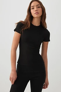 Ardene Short Rib Crew Neck T-Shirt in | Size | Cotton/Elastane/Viscose