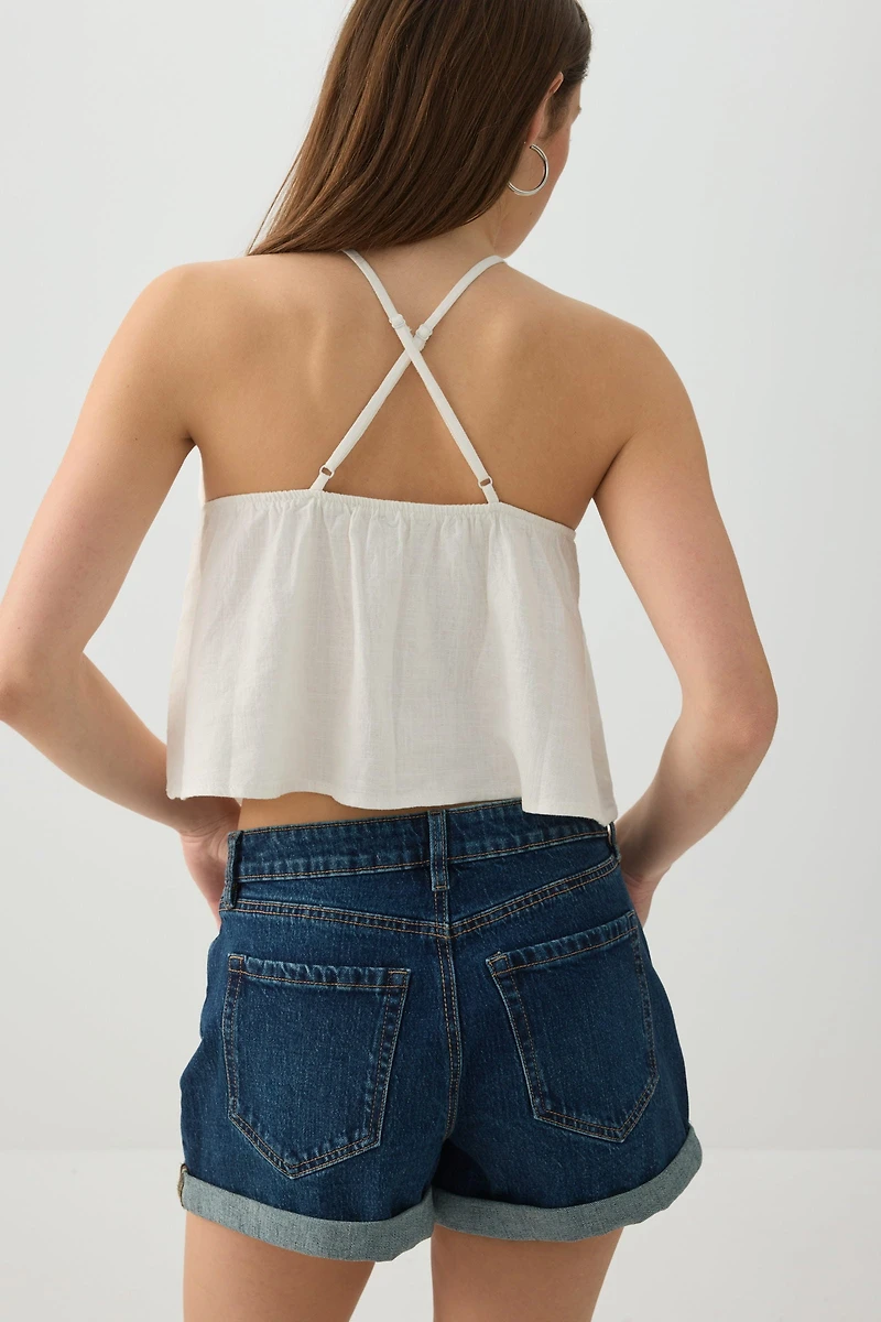 Short mom en denim à taille haute