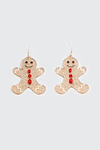 Ardene Gingerbread Man Earrings in Gold | Stainless Steel