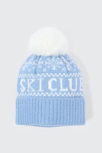 Ardene Ski Club Beanie with Pompom in Light Blue | Polyamide