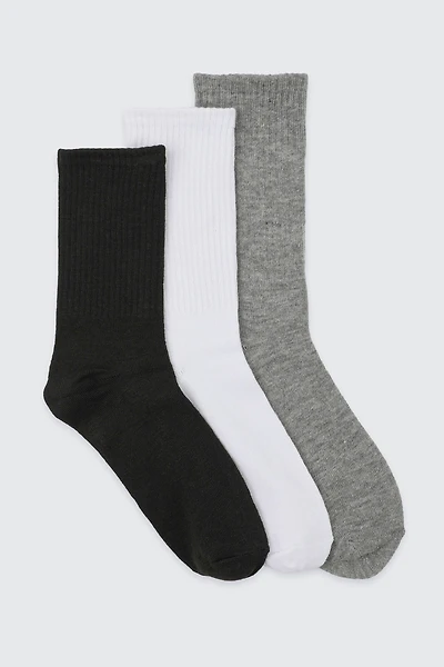 Ardene 3-Pack Ribbed Crew Socks in Grey | Polyester/Spandex