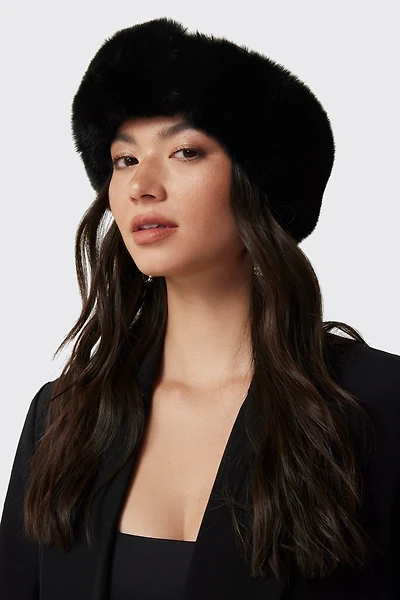 Ardene Faux Fur Headband in Black | Polyester