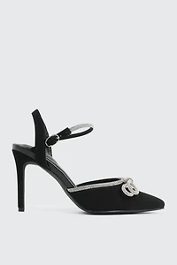 Ardene Pumps with Rhinestone Bow in Black | Size | Eco-Conscious