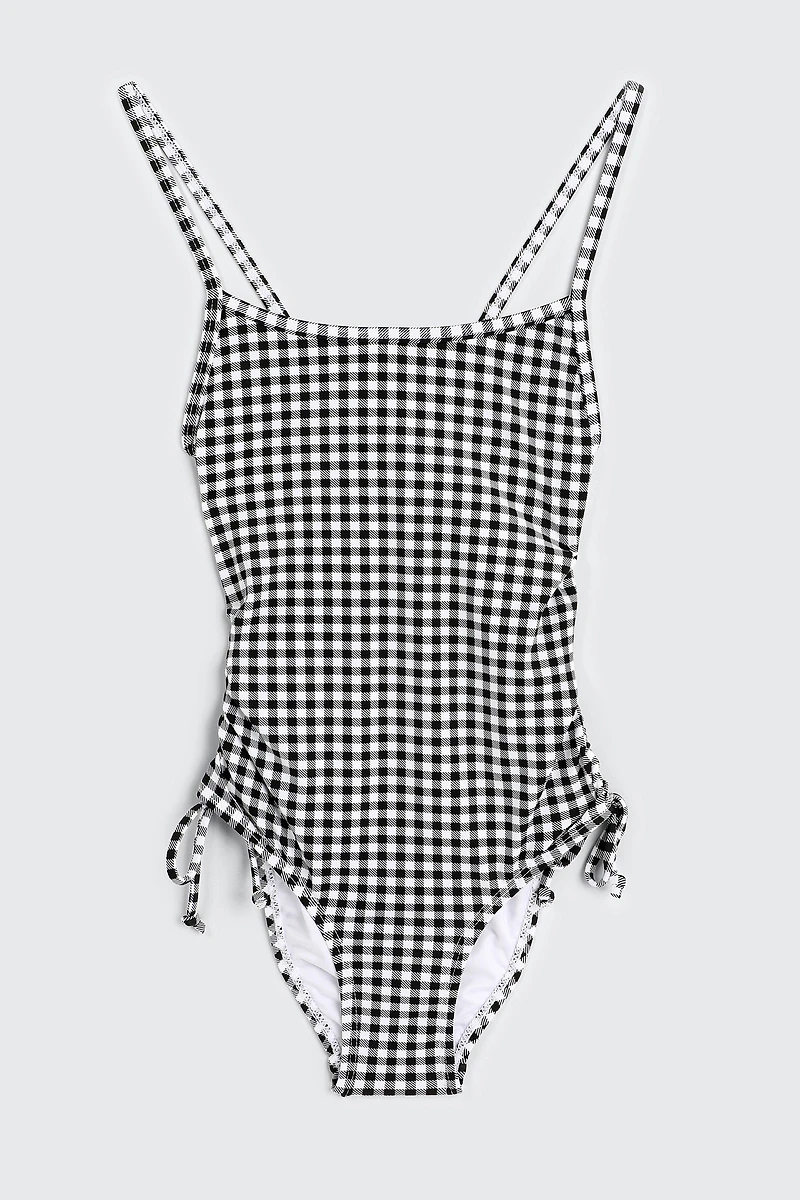 Ardene Kids Side Tie One Piece Swimsuit in Black | Size Large | Polyester/Spandex/Elastane