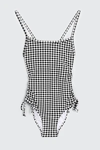 Ardene Kids Side Tie One Piece Swimsuit in Black | Size Large | Polyester/Spandex/Elastane