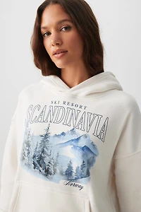 Ardene Graphic Oversized Hoodie in White | Size | Polyester/Cotton | Fleece-Lined