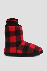 Ardene Man Plaid Bootie Slippers For Men in Red | Size | 100% Recycled Polyester | Eco-Conscious