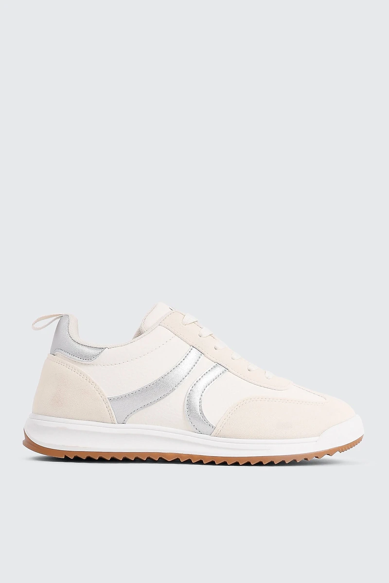 Ardene Faux Suede & Leather Contrast Sneakers in Beige | Size