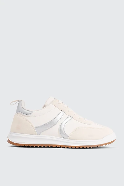 Ardene Faux Suede & Leather Contrast Sneakers in Beige | Size