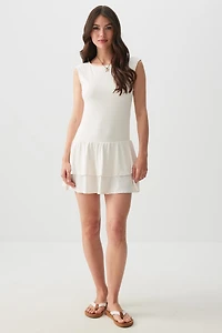 Ardene Super Soft Ruffle Mini Dress in White | Size Large | Polyester/Elastane | Eco-Conscious