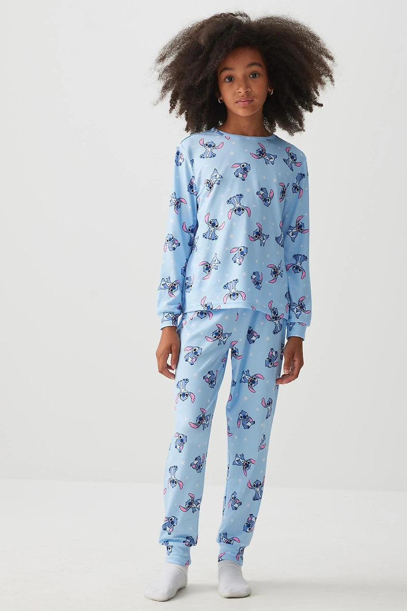 Ardene Kids Stitch PJ Set in Light Blue | Size | Polyester/Spandex