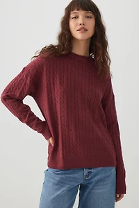 Ardene Long Cable Knit Crew Neck Sweater in | Size Small | Polyester/Nylon