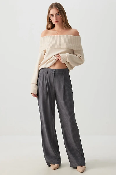 Ardene High Rise Straight Leg Tailored Pants in Grey | Size | Polyester/Elastane/Viscose