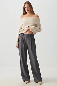 Ardene High Rise Straight Leg Tailored Pants in Grey | Size | Polyester/Elastane/Viscose