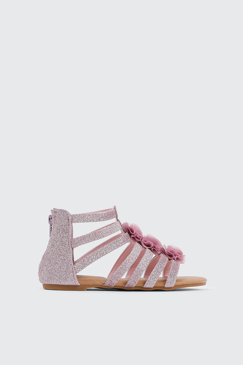 Ardene Kids 3D Flower Strappy Sandals in Light Pink | Size