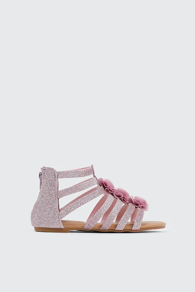 Ardene Kids 3D Flower Strappy Sandals in Light Pink | Size