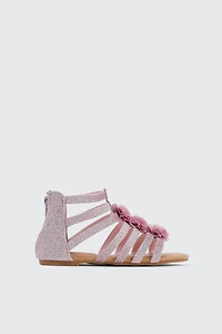 Ardene Kids 3D Flower Strappy Sandals in Light Pink | Size