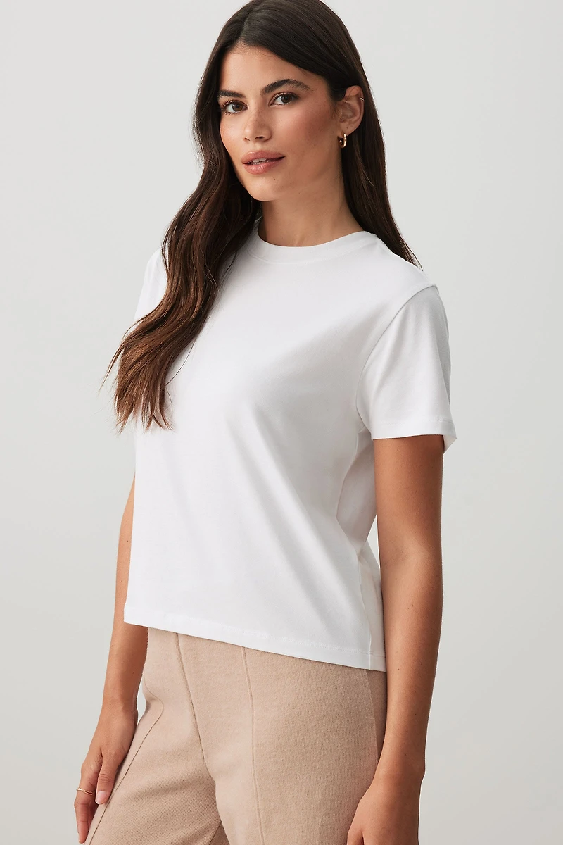 Ardene Basic Short T-Shirt in White | Size | Cotton/Elastane | Eco-Conscious