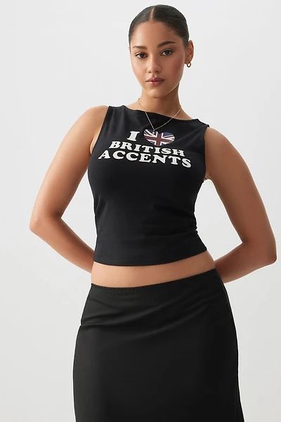 Ardene Boat Neck Graphic Tank Top in Black | Size | Spandex/Cotton