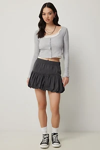 Ardene Pleated Bubble Mini Skirt in Dark Grey | Size | Nylon/Cotton