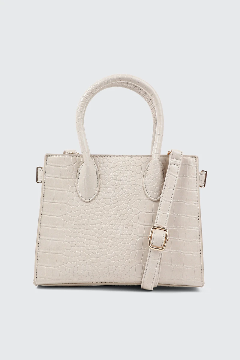 Ardene Tote Bag with Keychain in Beige | Faux Leather/Polyester