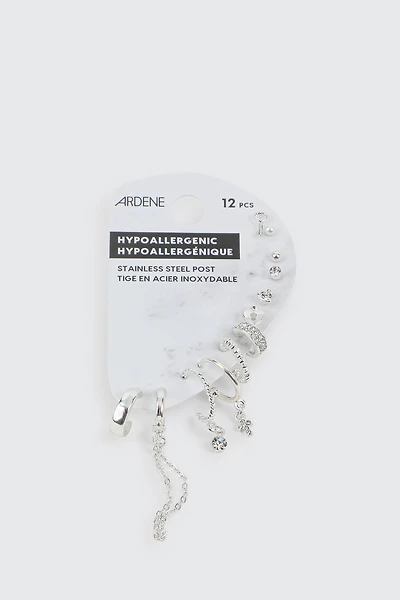 Ardene 12-Pack Mixed Earrings in Silver | Stainless Steel