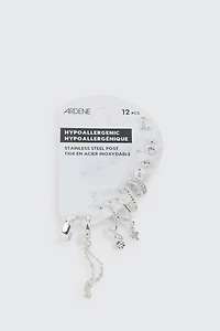 Ardene 12-Pack Mixed Earrings in Silver | Stainless Steel
