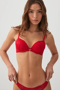 Ardene Luxe Lace Push Up Bra with Ring Detail in Red | Size 32A | Nylon/Spandex