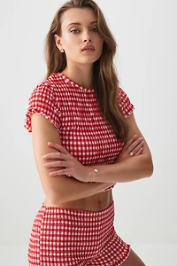 Ardene Smocked Printed T-Shirt in | Size Large | Polyester/Elastane