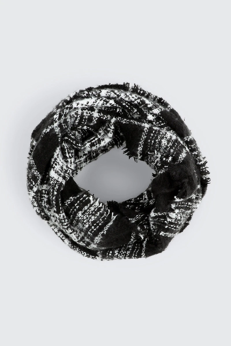 Ardene Plaid Infinity Scarf in Black | Polyester