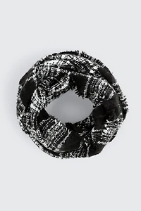 Ardene Plaid Infinity Scarf in Black | Polyester
