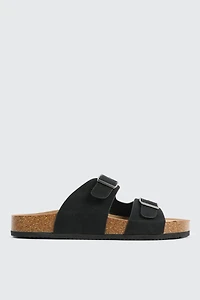 Ardene Man Two-Buckle Sandals For Men in Black | Size 12 | Faux Leather/Faux Suede