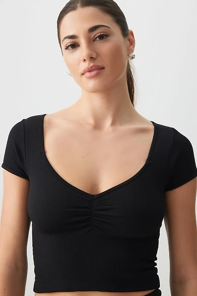 Ardene Seamless Ruched Front T-Shirt in | Size | Nylon/Elastane