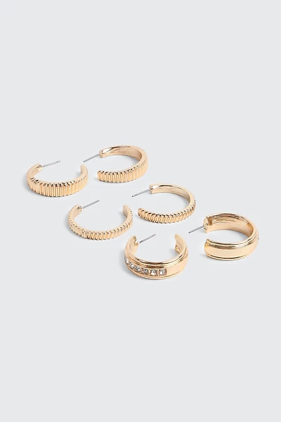 3 paires d'anneaux à détails de cristaux