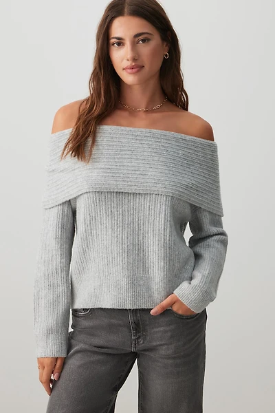 Ardene Rib Knit Fold Over Sweater in | Size | Polyester/Spandex