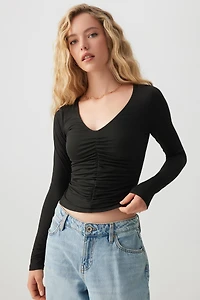 Ardene Ruched front Long Sleeve Top in | Size | Polyester/Elastane