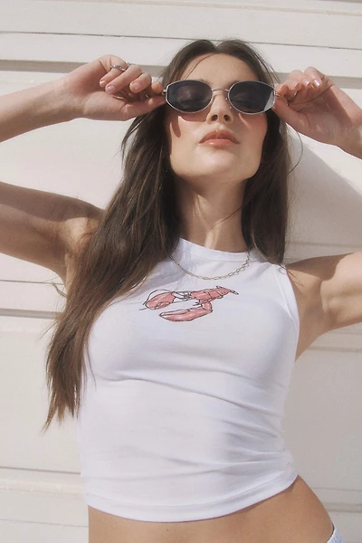 Ardene Graphic Crop Tank Top in White | Size | Spandex/Cotton | Eco-Conscious