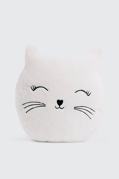 Ardene Cat Plushie Pillow in White | Polyester