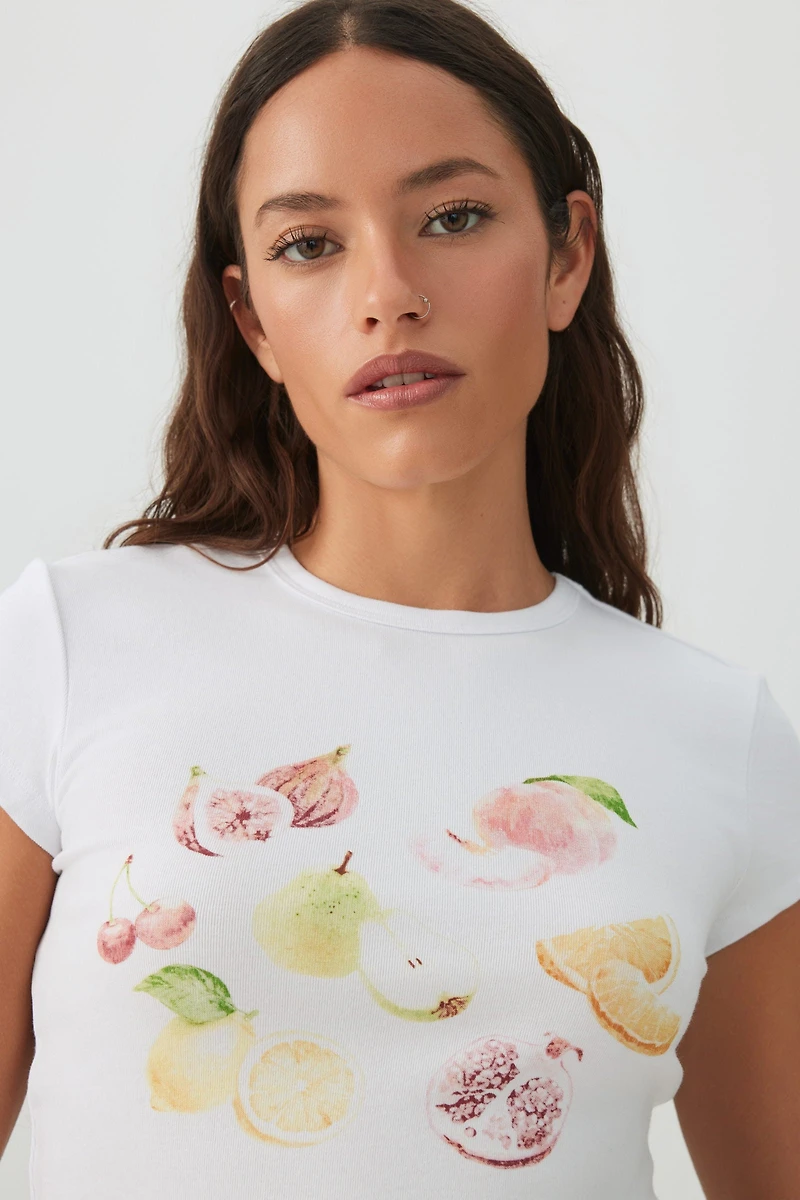 T-shirt court côtelé en mélange de coton