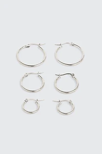 Ardene 3-Pack Stainless Steel Hoop Earrings in Silver