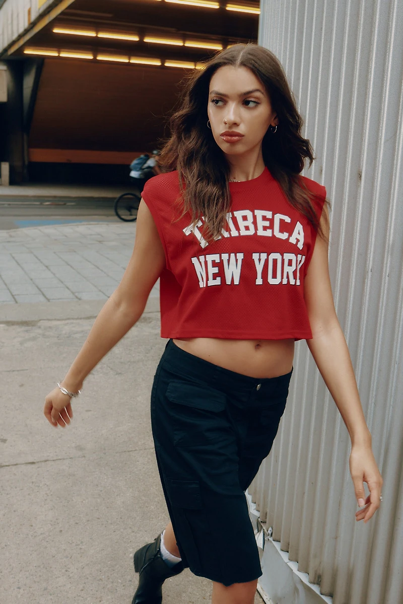 Ardene Ultra Crop Sport Mesh Top in Red | Size | Polyester