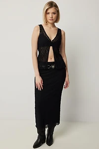 Ardene Lace Maxi Skirt in Black | Size | Polyester/Elastane/Polyamide