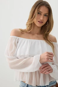 Ardene Off Shoulder Tiered Blouse in White | Size | Polyester