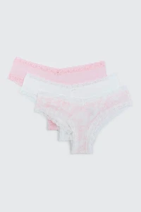 Ardene 3-Pack Lace Trim Cheeky Panty Panties in Light Pink | Size | Polyester/Elastane | Microfiber