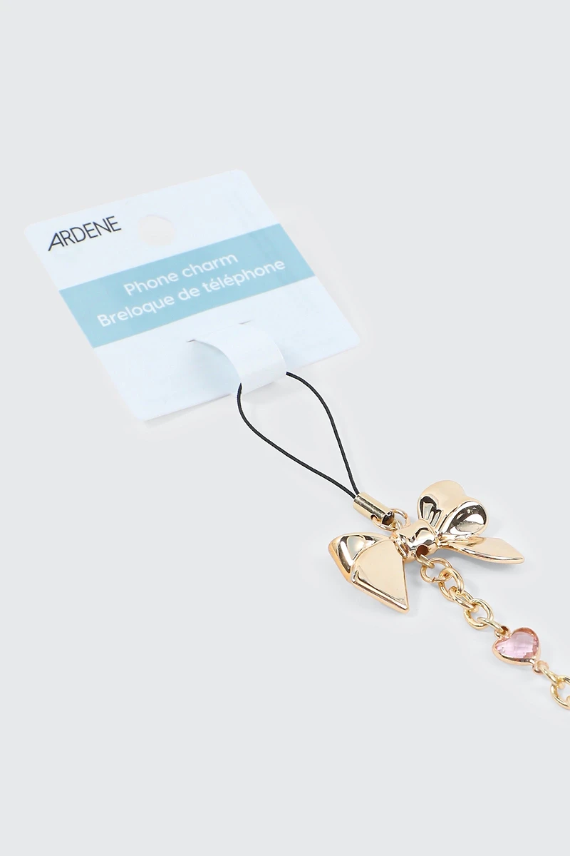 Breloque téléphone brillante lettre E avec boucle