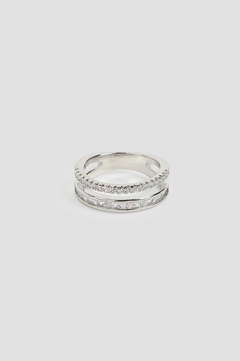 Ardene 14K White Gold Plated Two Row Ring in Silver | Size