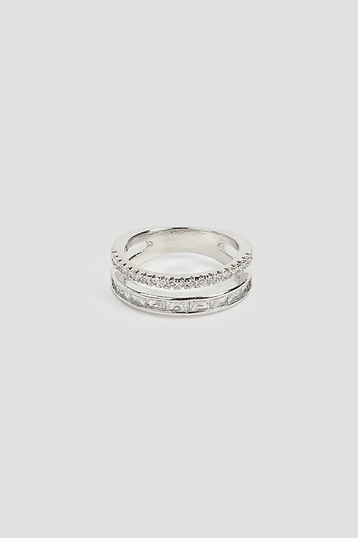 Ardene 14K White Gold Plated Two Row Ring in Silver | Size