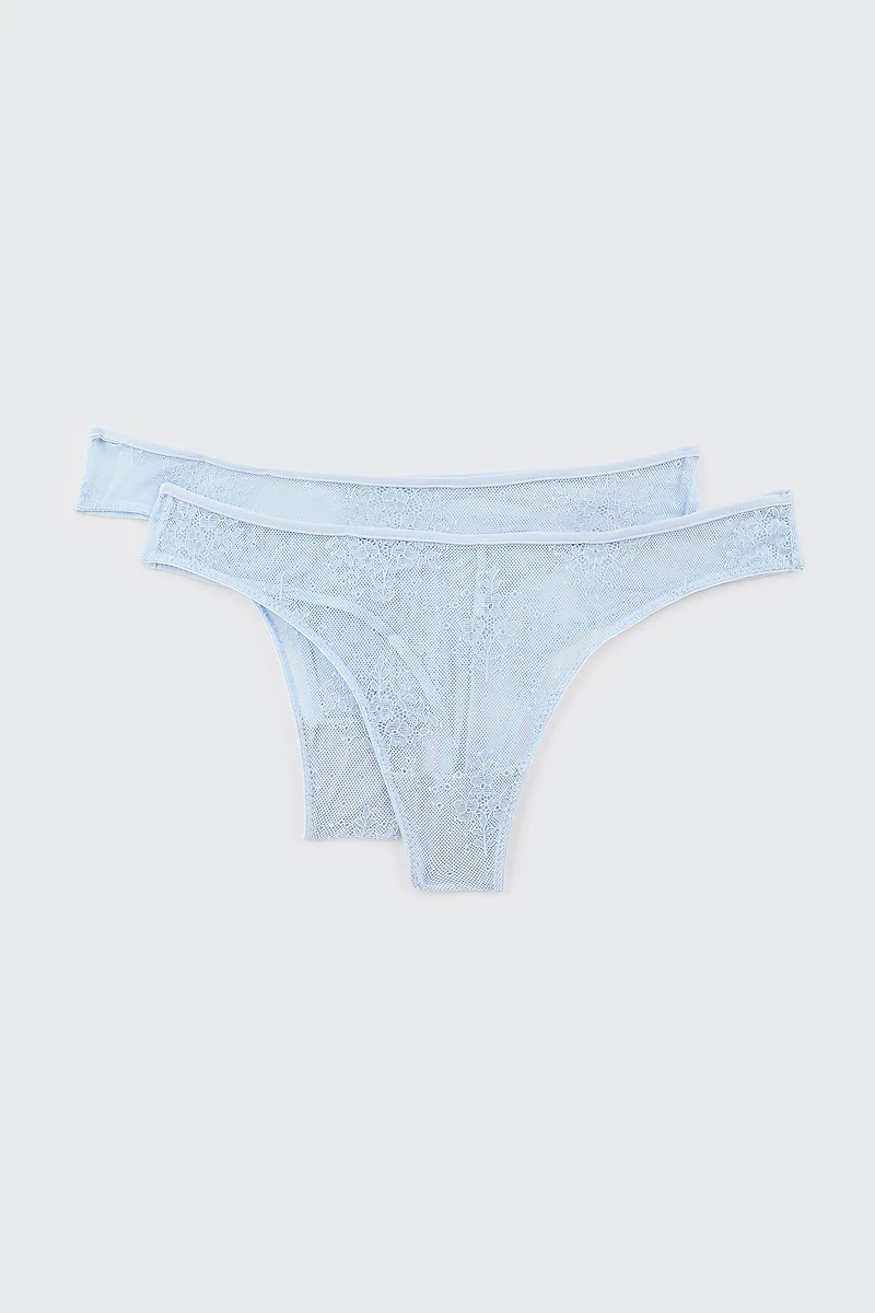 Ardene 2-Pack Lace Cheeky Panty Panties in Light Blue | Size | Nylon/Elastane