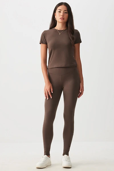 Ardene Super Soft Wide Waistband Leggings in Brown | Size | Polyester/Spandex